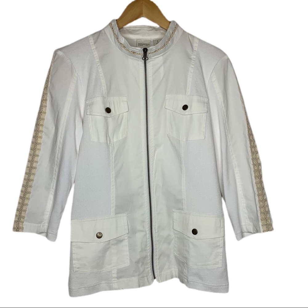 Chico’s‎ Zenergy Alabaster Lace Trim Jacket